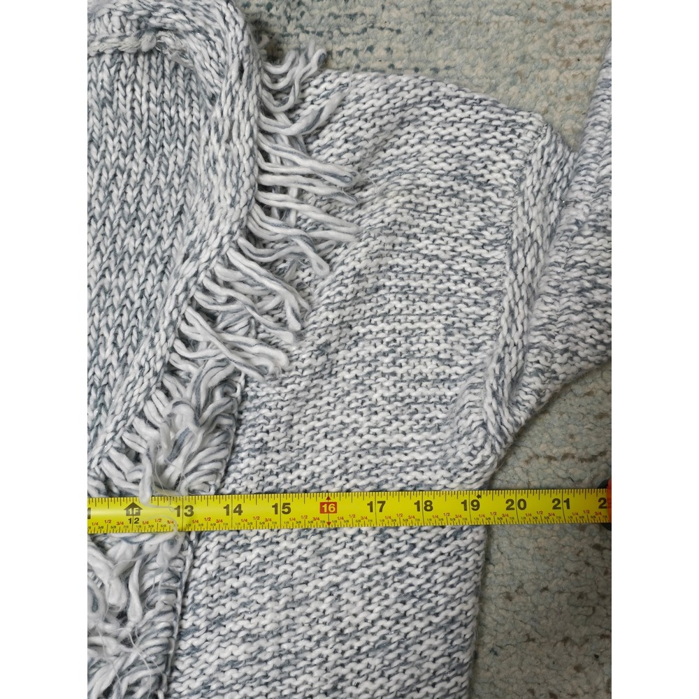 Bethany Mota Knit Fringe Cardigan Sweater Medium Blue White Marl Open Front (AD) - Picture 4 of 5
